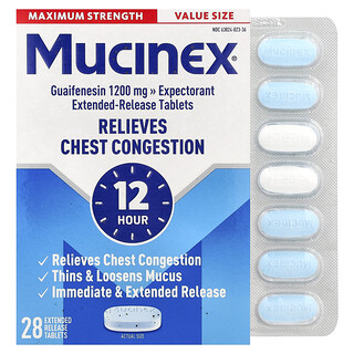 Mucinex, Expectorant, Maximum Strength, 1,200 mg, 28 Extended-Release Bi-Layer Tablets