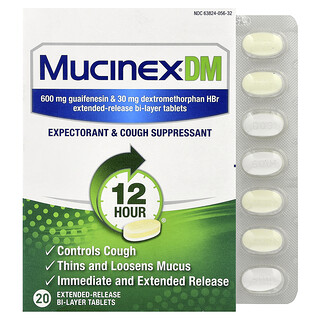 موسينكس‏, Mucinex DM، ‏20 قرصًا ثنائي الطبقة ممتد المفعول