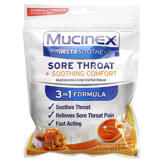 Mucinex, InstaSoothe, Keelpijn + Verzachtend Comfort, Honing & Echinacea, 40 Medicinale Druppels
