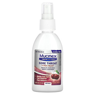 Mucinex, InstaSoothe Keelpijn + Pijnstillende Spray, Kers, 3.8 fl oz (115 ml)
