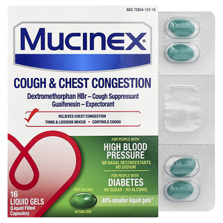 Mucinex, Cough & Chest Congestion, Fast Release, 16 Liquid Gels
