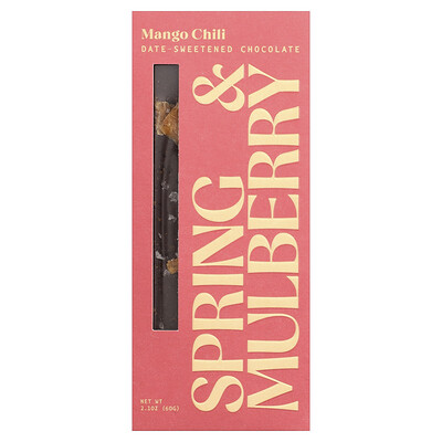 Spring & Mulberry, Chocolate con endulzante con dátiles, Mango y chile, 60 g (2,1 oz)