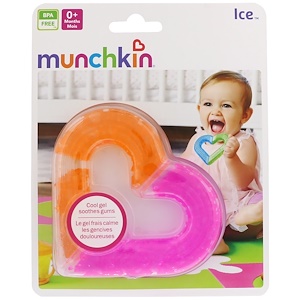 Munchkin, Ice Heart Teether, 0+ Months, Pink/Orange