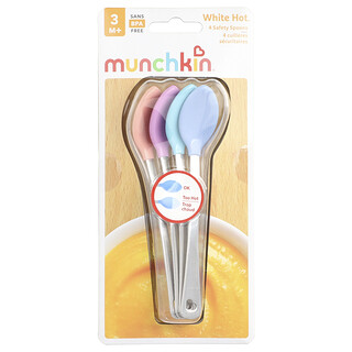 Munchkin, White Hot®, Cucharas de seguridad con mango de acero inoxidable, Bebés de 3 meses en adelante, Paquete de 4