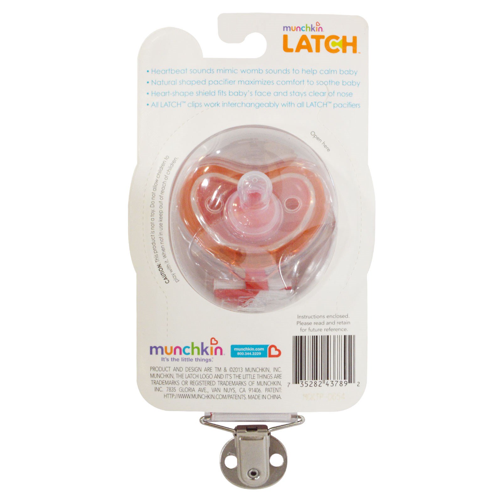 Munchkin, Latch, Lightweight Pacifier and Heartbeat Clip, 0+ Months