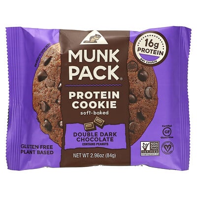 Купить Munk Pack Протеиновое печенье, мягкая выпечка, двойной темный шоколад, 84 г (2, 96 унции)