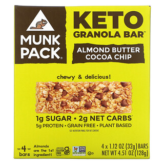 Munk Pack, Keto Granola Bar,  Almond Butter Cocoa Chip, 4 Bars, 4.51 oz (128 g)