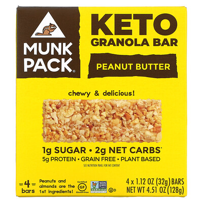 Munk Pack Keto Granola, батончик с арахисовой пастой, 4 батончика, 32 г (1,12 унции) каждый