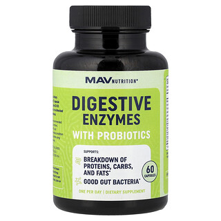 MAV Nutrition, Enzimas digestivas con potentes cepas probióticas, 60 cápsulas vegetales