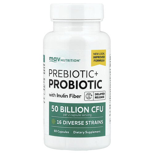 MAV Nutrition, Prebiotic + Probiotic with Inulin Fiber, 60 Capsules