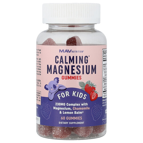 MAV Nutrition, Calming Magnesium Gummies, beruhigende Magnesium-Fruchtgummis, für Kinder, leckere Erdbeere, 60 Fruchtgummis
