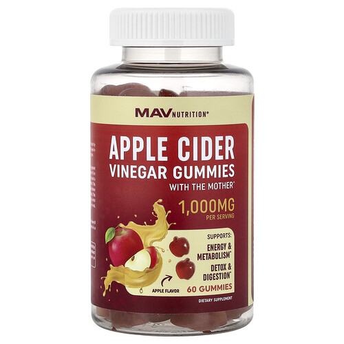 Mav Nutrition Apple Cider Vinegar Gummies with the Mother, Apple, 60 Gummies
