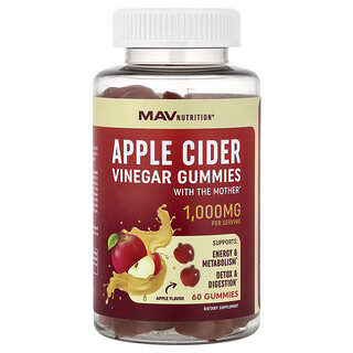 MAV Nutrition, Gomitas de vinagre de sidra de manzana con madre, Manzana, 60 gomitas