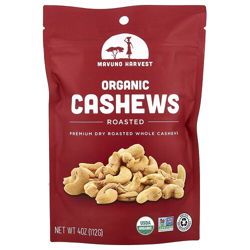 Mavuno Harvest Mavuno Harvest, Organic Cashews, Roasted, 4 oz (112 g)