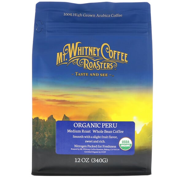 Mt. Whitney Coffee Roasters, オーガニックペルー（Organic Peru）, 挽いていないミディアムローストコーヒー, 12オンス（340 g）