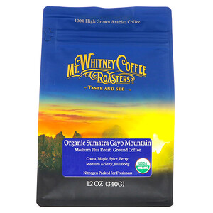 Отзывы о Мт Уитни Коффее Роастерс, Organic Sumatra Gayo Mountain, Medium Plus Roast, Ground Coffee, 12 oz (340 g)