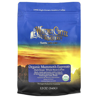Mt. Whitney Coffee Roasters, Mamute Espresso Orgânico, Torrada Amarela, Café em Grão Integral, 340 g (12 oz)