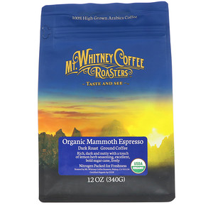Отзывы о Мт Уитни Коффее Роастерс, Organic Mammoth Espresso, Dark Roast, Ground Coffee, 12 oz (340 g)