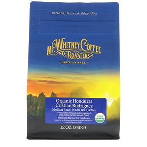 Отзывы о Мт Уитни Коффее Роастерс, Organic Honduras Cristian Rodriguez, Medium Roast, Whole Bean Coffee, 12 oz (340 g)