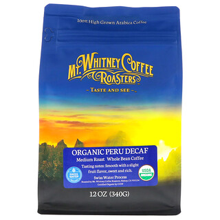 Mt. Whitney Coffee Roasters, органический кофе из Перу без кофеина, средней обжарки, зерновой, 340 г (12 унций)