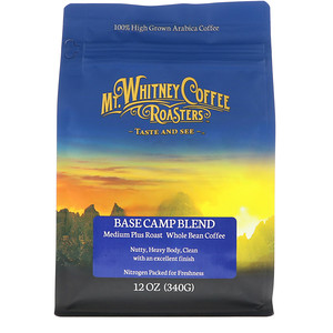 Отзывы о Мт Уитни Коффее Роастерс, Base Camp Blend, Medium Plus Roast, Whole Bean Coffee, 12 oz (340 g)