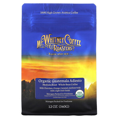 Mt. Whitney Coffee Roasters Organic Guatemala Adiesto, органический кофе в зернах средней обжарки, 340 г (12 унций)