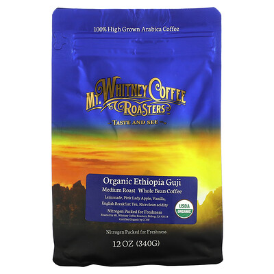 

Mt. Whitney Coffee Roasters Organic Ethiopia Guji Whole Bean Coffee Medium Roast 12 oz (340 g)