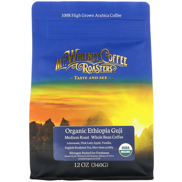 Mt. Whitney Coffee Roasters, Organic Ethiopia Guji, Medium Roast, Whole Bean Coffee, 12 oz (340 g)