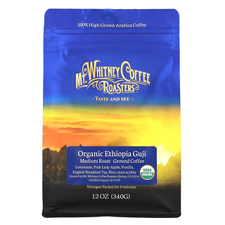 Mt. Whitney Coffee Roasters, Organic Ethiopia Guji, mletá káva, stredne pražená, 12 oz (340 g)