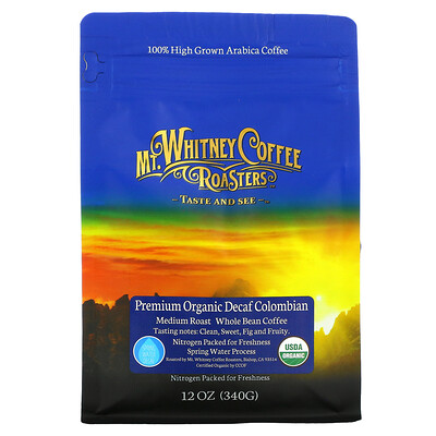 Купить Mt. Whitney Coffee Roasters органический колумбийский кофе премиального качества, без кофеина, цельнозерновой кофе, средняя обжарка, 340 г (12 унций)
