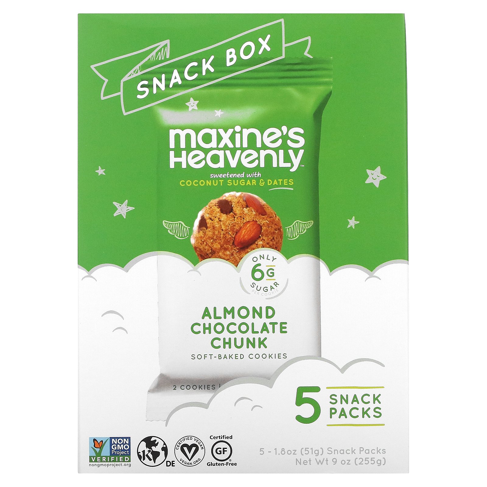 Maxine S Heavenly Snack Box Soft Baked Cookies Almond Chocolate Chunk 5 Snack Packs 1 8 Oz 51 G Each