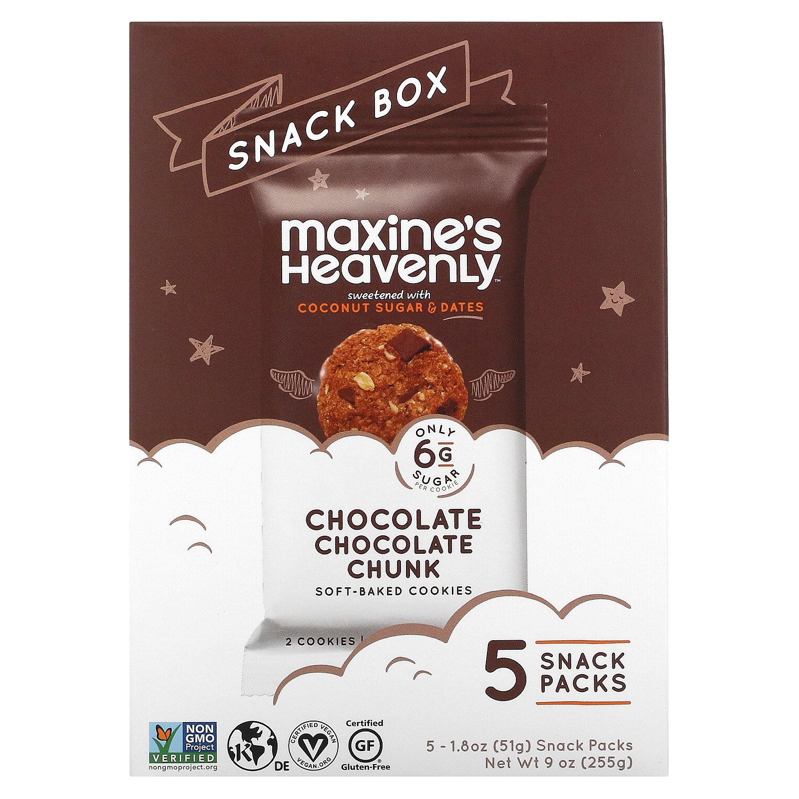 Maxine S Heavenly Snack Box Soft Baked Cookies Chocolate Chocolate Chunk 5 Snack Packs 1 8 Oz 51 G