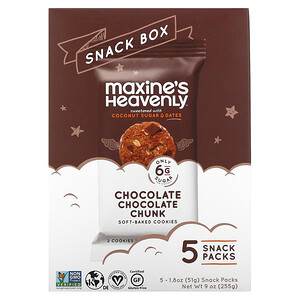 Maxine's Heavenly, Snack Box, Soft-Baked Cookies, Chocolate Chocolate Chunk, 5 Snack Packs, 1.8 oz (51 g)'