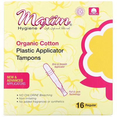 Купить Maxim Hygiene Products Organic Cotton Plastic Applicator Tampons, Regular, 16 Count