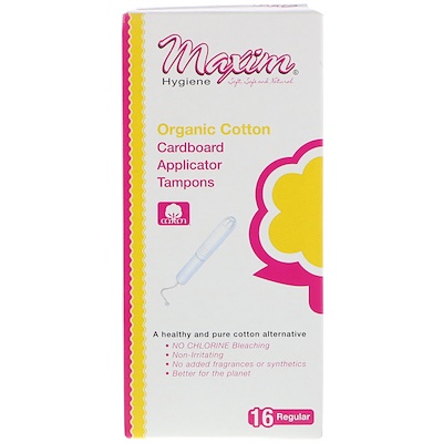 Maxim Hygiene Products Organic Cotton Cardboard Applicator Tampons, Regular, 16 Tampons
