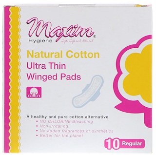 Maxim Hygiene Products, Protection hygiénique ultra fine à ailettes, flux normal, 10 serviettes.