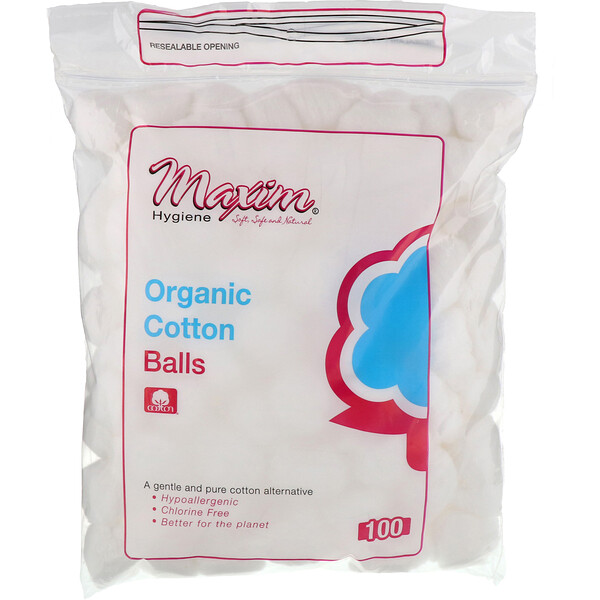 Maxim Hygiene Products‏, Organic Cotton Balls, 100 Count