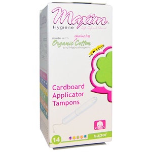 Maxim Hygiene Products, Органические хлопковые тампоны с картонным аппликатором, Супер, 14 тампонов