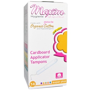 Maxim Hygiene Products, Органические хлопковые тампоны с картонным аппликатором, Супер Плюс, 14 тампонов