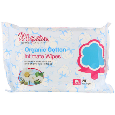Купить Maxim Hygiene Products Влажные салфетки для интимной гигиены, из органического хлопка, 20 шт.