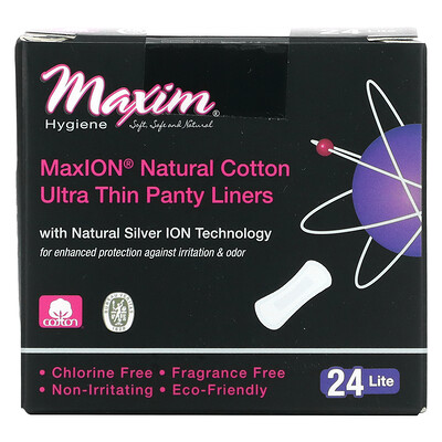 Maxim Hygiene Products Ультратонкие ежедневные прокладки, натуральная технология MaxION с использованием серебра, легкие, 24 шт.