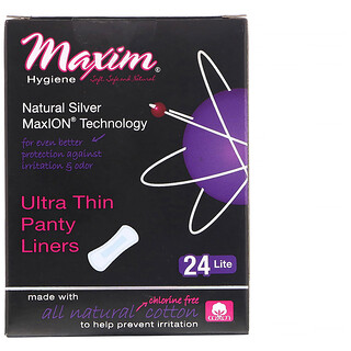 Maxim Hygiene Products, Protège-slips ultra fins, Argent Naturel de MaxION Technology, Lite, 24 Protège-slips