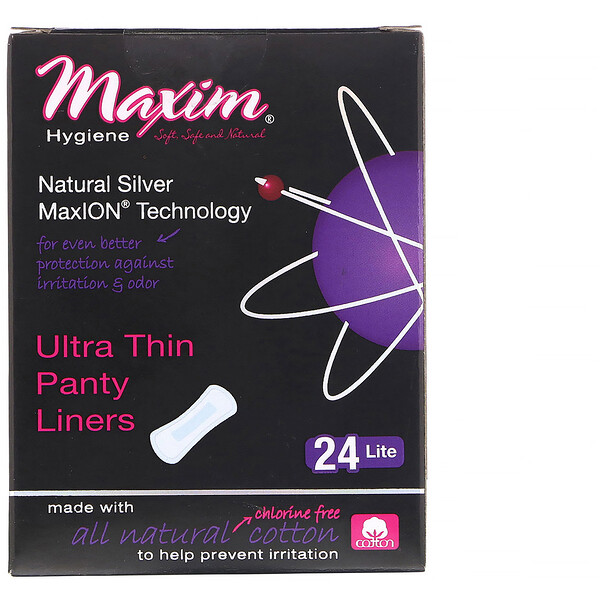 Maxim Hygiene Products, 超薄護墊，天然銀 MaxION 科技，輕，24塊