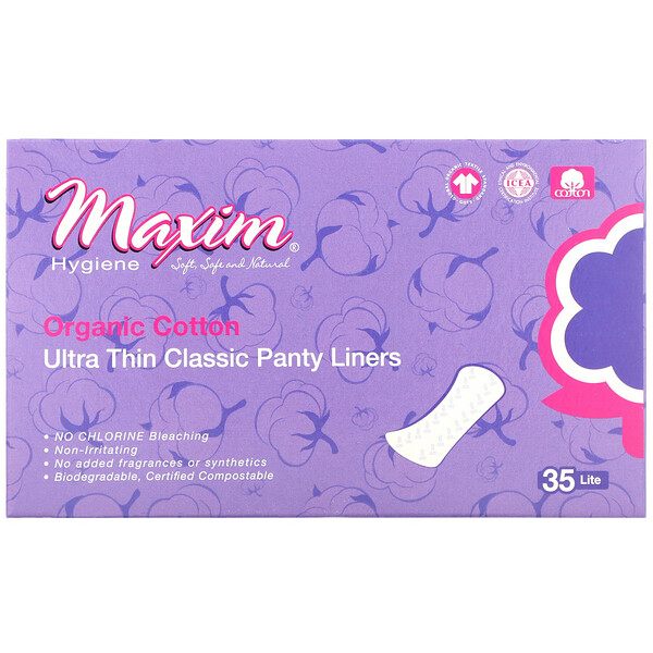 Maxim Hygiene Products, Organic Cotton Ultra Thin Classic Panty Liners, Lite, 35 Count