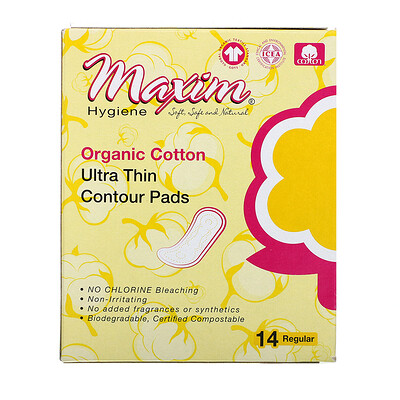 Купить Maxim Hygiene Products Organic Cotton Ultra Thin Contour Pads, Regular, 14 Count