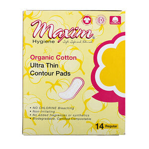 Отзывы о Максим Хайджин Продактс, Organic Cotton Ultra Thin Contour Pads, Regular, 14 Count