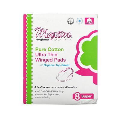Купить Maxim Hygiene Products Pure Cotton, Ultra Thin Winged Pads, Super, 8 Pads