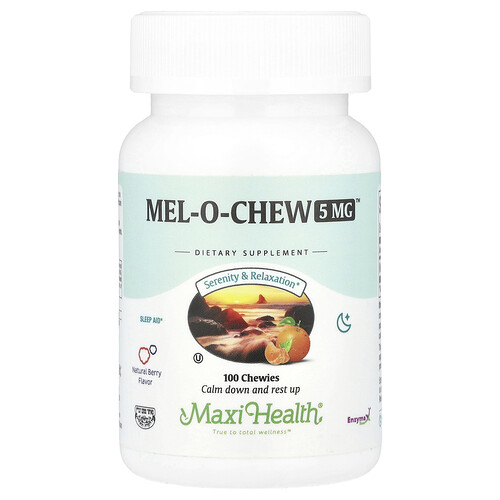 Maxi Health, Mel-O-Chew™, Bayas naturales, 5 mg, 100 comprimidos masticables