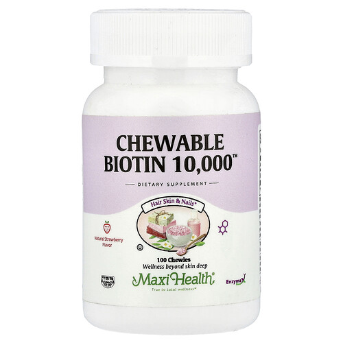 Maxi Health Chewable Biotin 10,000™, Natural Strawberry, 10,000 mcg, 100 Chewies