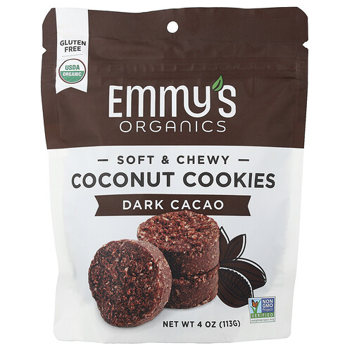 Emmy's Organic Cookies Soft & Chewy Coconut Cookies, Dark Cacao, 4 oz (113 g)